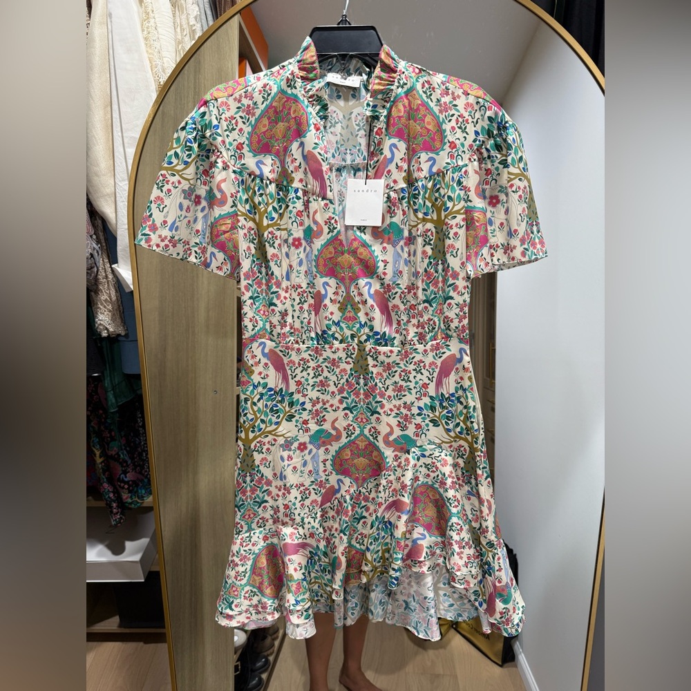 Sandro Multicolor Peacock and Floral Dress